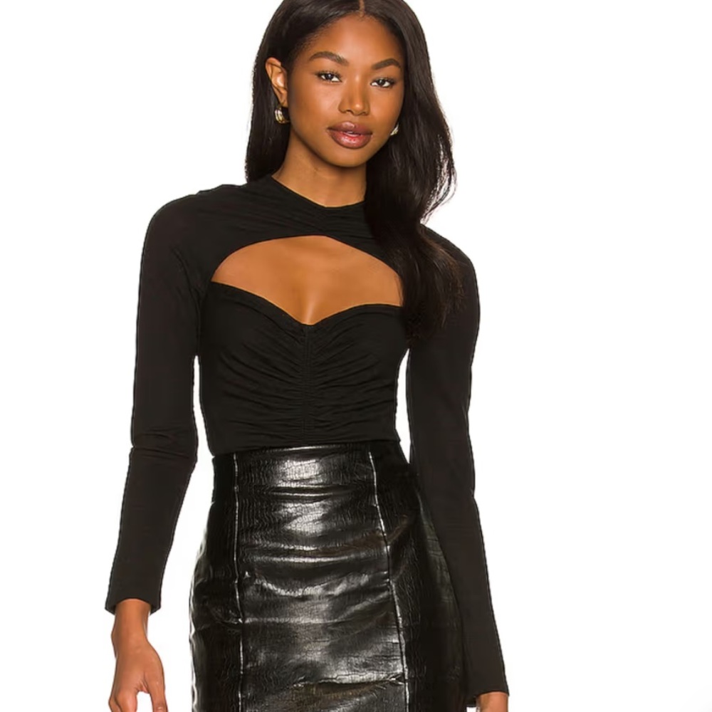 NWT ASTR the Label Revolve Black Cristen Black Bodysuit Sweetheart Cut-Out Med